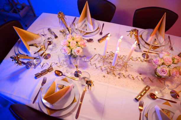 istock Party dinner table decorated with glitter and gold 1170469920