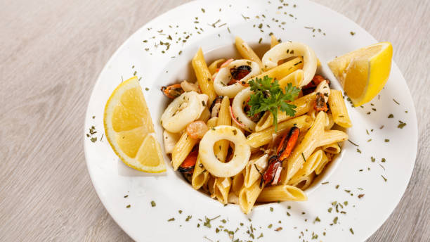 istock Seafood pasta, penne with seafood 1170472777