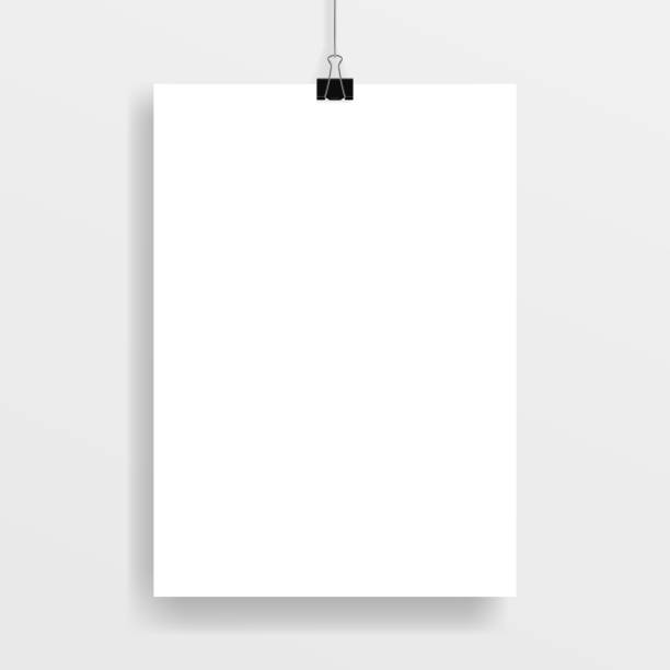 prostokątny plakat, zapinany na czarny spinacz do papieru. - stationary document business paper clip stock illustrations