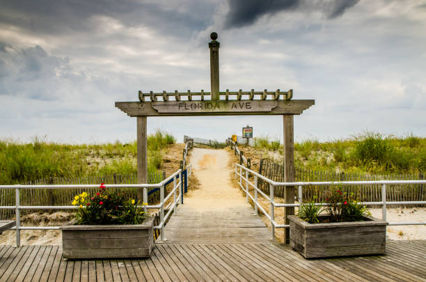 Footpath leading to beach in Atlantic City during summer day