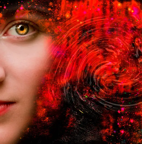Photo of Woman's face in red space