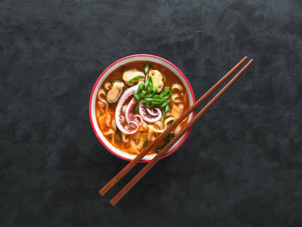 Delicious spicy seafood noodle soup.