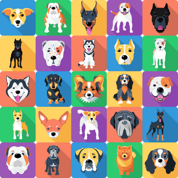 Seamless pattern with dogs flat design Vector seamless background with dogs icon flat design american bulldog stock illustrations