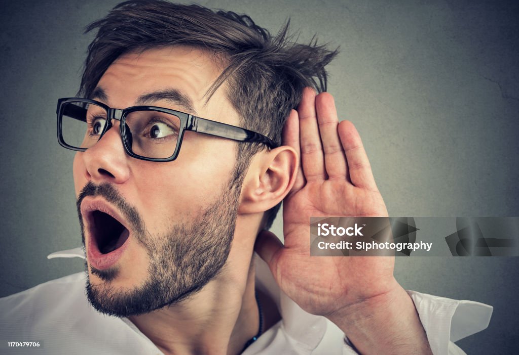 Shocked Funny Looking Man Secretly Listening On Private Conversation Stock  Photo - Download Image Now - iStock