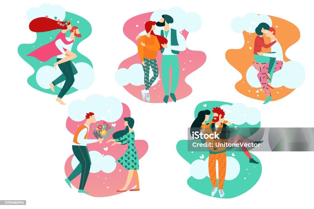 Cartoon People In Romantic Love Relationships Stock Illustration - Download  Image Now - Couple - Relationship, Love - Emotion, Kissing - iStock