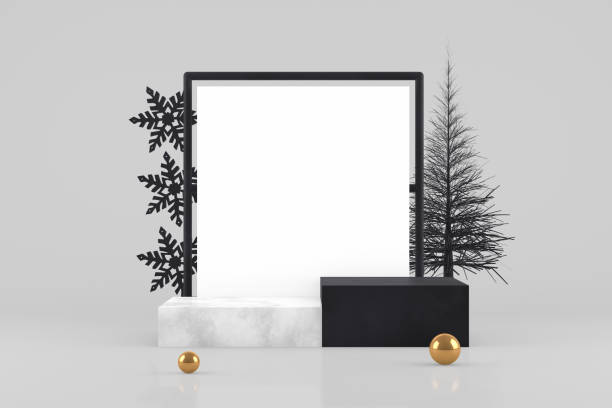 3D Empty Frame with Christmas Tree Abstract Minimal New Year, Christmas Concept