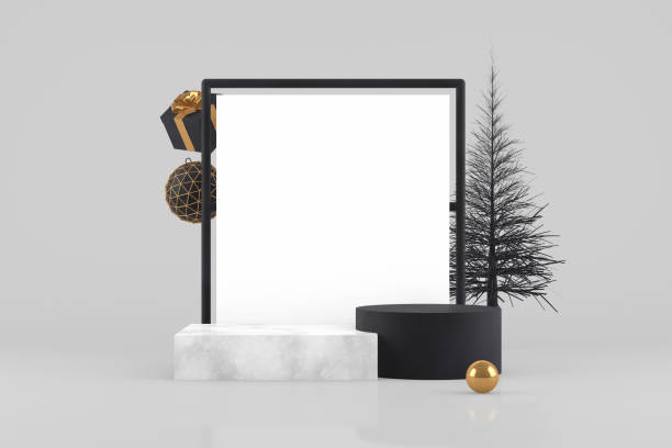 istock 3D Empty Frame with Christmas Tree Abstract Minimal New Year, Christmas Concept 1170489592