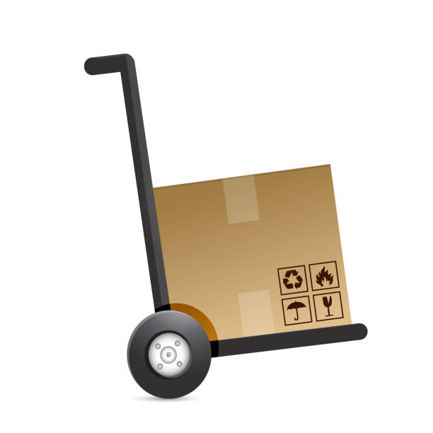 ilustraciones, imágenes clip art, dibujos animados e iconos de stock de caja de cartón en un muñeco. diseño de ilustración - shopping cart service industrial objects isolated on white