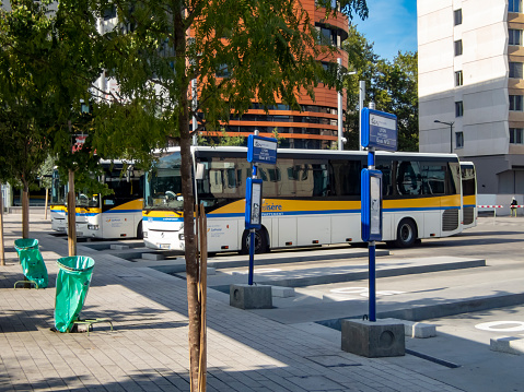 Buses in Lyon centre beside the Airport express tram stop and outside the Part Dieu station.