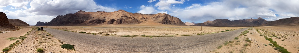 Pamir highway or pamirskij trakt. Landscape around Pamir highway M41 international road, mountains in Tajikistan