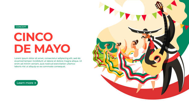 illustrazioni stock, clip art, cartoni animati e icone di tendenza di uomini e donne partecipano al corteo in occasione del cinco de mayo. - danza tradizionale