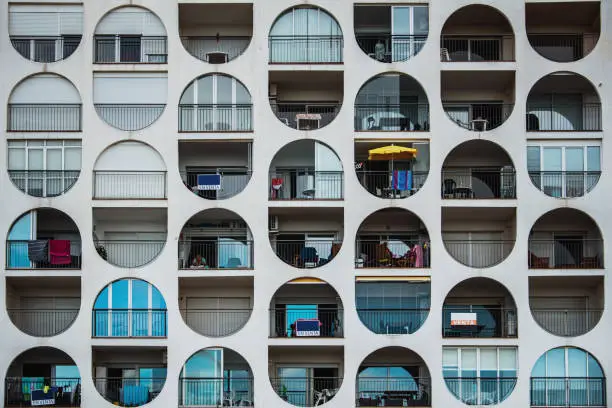 An apartment building built in the 70s, with an unusual design