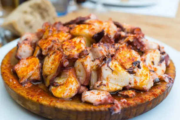 A serving of Galician octopus, a typical Spanish tapa.