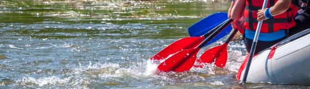 рафтинг. вид крупным планом весла с брызгами воды. - sports team teamwork sport rowing fun стоковые фото и изображения