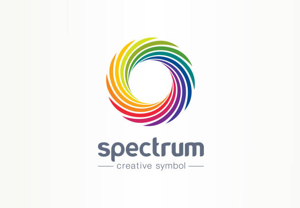 Spectrum, spiral rainbow creative symbol concept. Swirl palette, sunlight mix abstract business idea. Colorful circle, gradient icon vector art illustration