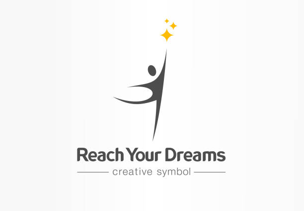 Reach your dreams creative symbol concept. Success, goal, graduate abstract business idea. Happy kid, man silhouette and stars icon. Reach your dreams creative symbol concept. Success, goal, graduate abstract business idea. Happy kid, man silhouette and stars icon. Graphic design tamplate dancing school stock illustrations