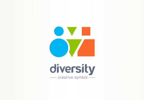 illustrations, cliparts, dessins animés et icônes de concept de symbole créateur de diversité. différentes personnes façonnent, idée d'entreprise abstraite de communauté multiethnique. partenariat, icône d'amis - groupe multi ethnique