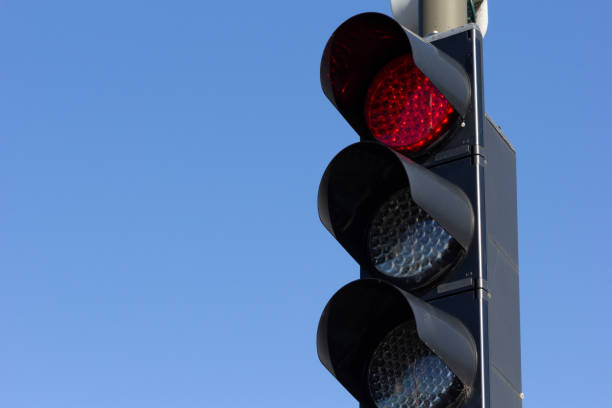 istock River traffic light for ferry boats with the red light 1170498720