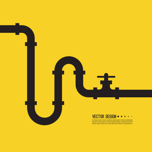 ストップコックを持つパイプライン - pipe valve pipeline water pipe点のイラスト素材／クリップアート素材／マンガ素材／アイコン素材