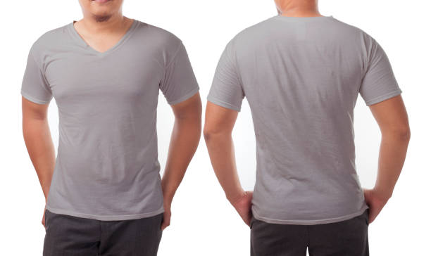 modelo de design de camisa cinza v-neck - back rear view men muscular build - fotografias e filmes do acervo