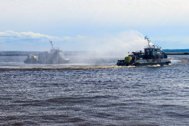 istock Extinguishing a burning ship during naval exercises 1170501883
