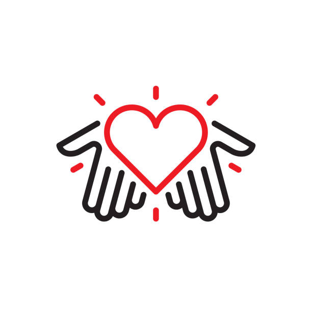 ilustraciones, imágenes clip art, dibujos animados e iconos de stock de manos con logotipo de corazón - corazones