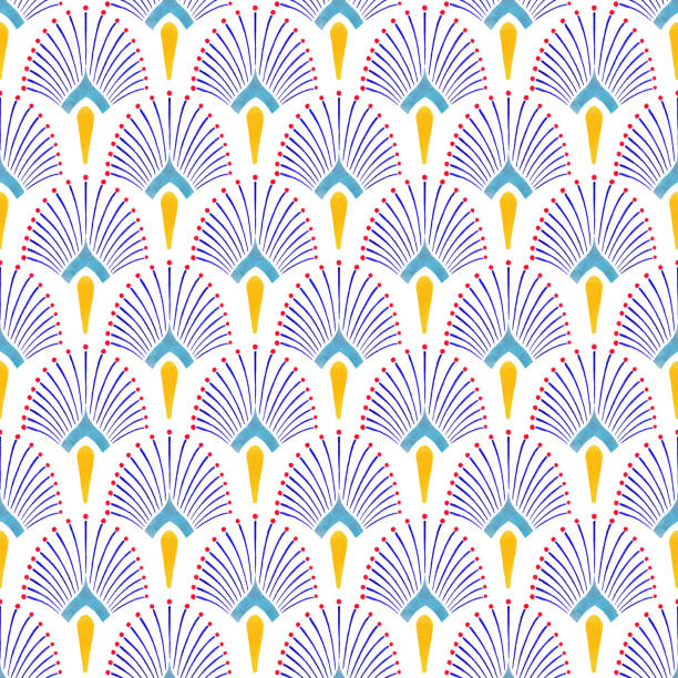 ilustraciones, imágenes clip art, dibujos animados e iconos de stock de acuarela pintada a mano azul marino y azulejo amarillo. patrón sin costuras art deco vector, mosaico floral árabe de lisboa, azul marino sin costuras mediterránea y adorno amarillo. - tile wallpaper ilustraciones