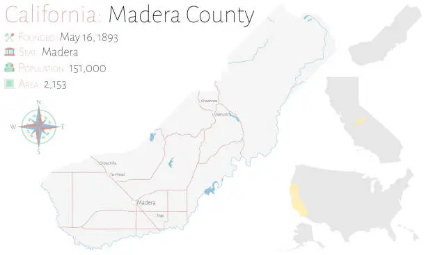 Vector illustration of Map of Madera County in California