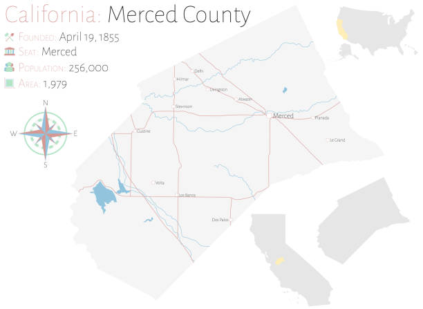 カリフォルニア州マーセド郡地図 - マーセド郡点のイラスト素材／クリップアート素材／マンガ素材／アイコン素材