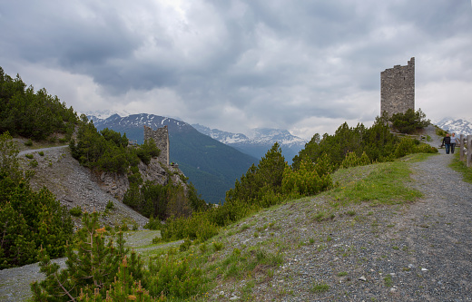 Bormio, Italy, June 21 2019 - Fraele Towers (Torri di Fraele), Valdidentro, North Valtellina, Lombardy, Italy