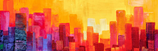 istock Abstract painting of urban skyscrapers. 1170506217