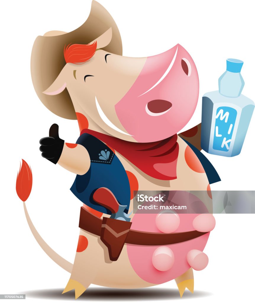 Hình Minh Họa Vectơ Của Chàng Cao Bồi Bò Vui Vẻ Cầm Một Chai Sữa ...