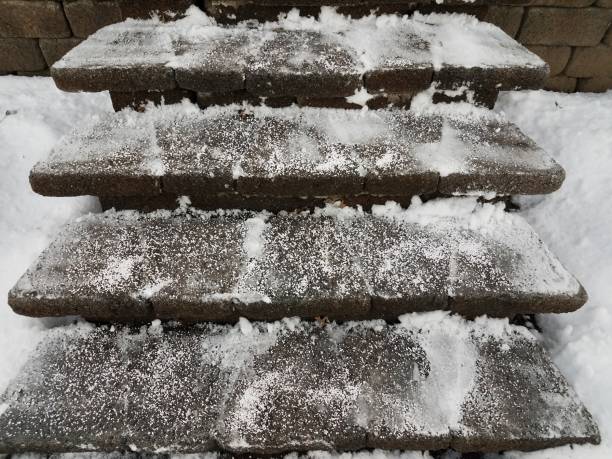 istock grey cement steps or stairs with white salt pellets 1170509084