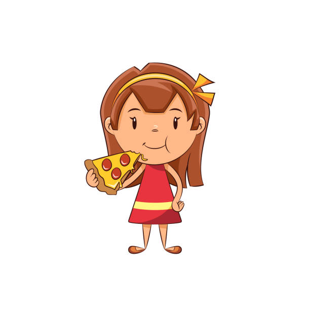 Girl Eating Pizza Cute Kid Fast Food Stock Illustration - Download Image  Now - Pizza, Eating, Girls - iStock