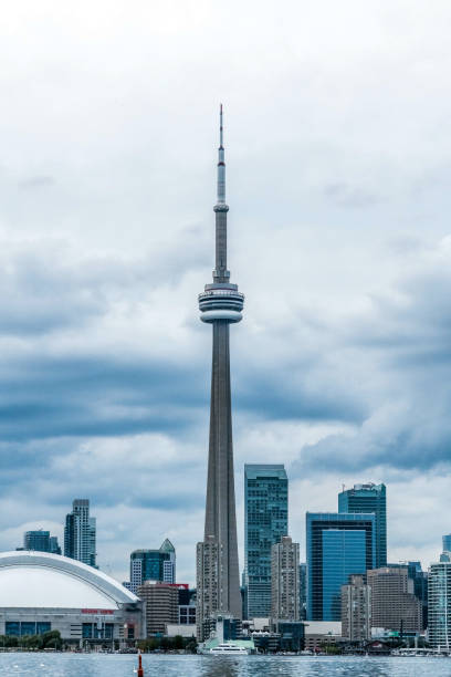 Waterfront view of Toronto City Skyscrapers along with CN Tower, Scarborough districts in summer, a view from Toronto Central Island, Toronto, Ontario, Canada stock photo