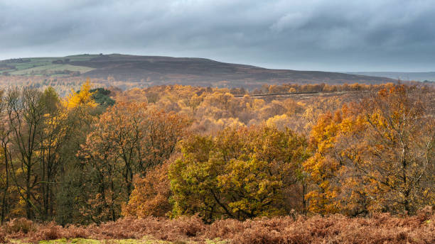 Scenic landscape view from Owler Tor in Peak District in Enlgand during Autumn Fall