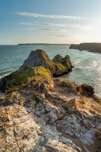 istock Beautiful peaceful Summer evening sunset beach landscape image at Three Cliffs Bay in South Wales 1170513701