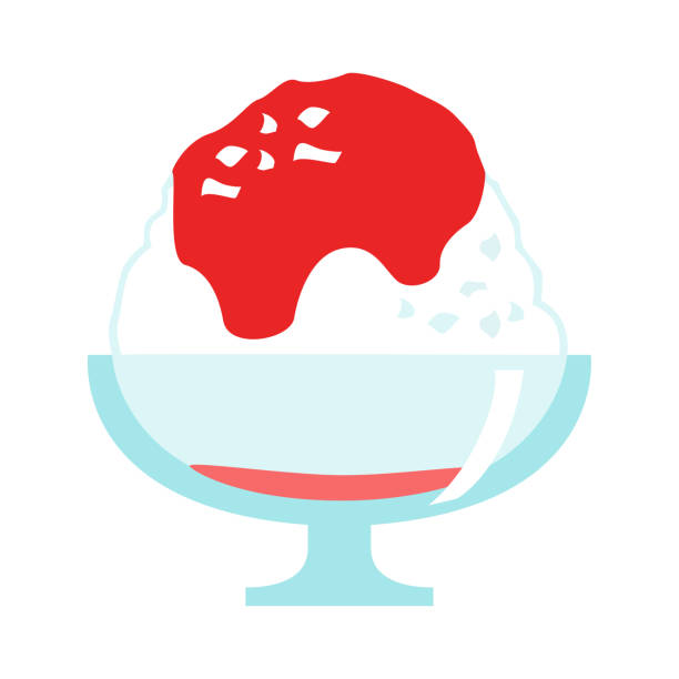 ilustrações de stock, clip art, desenhos animados e ícones de illustration of shaved ice with strawberry red syrup. - japanese maple