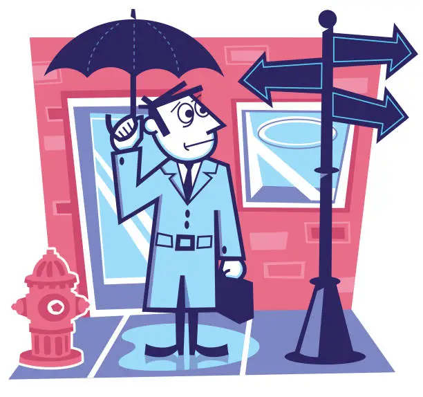 Vector illustration of Businessman at a crossroad