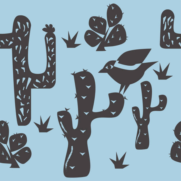 Bird and cactus seamless pattern vector. Traditional Brazilian linocut style illustration. Bird and cactus seamless pattern vector. Traditional Brazilian linocut style illustration. northeast stock illustrations