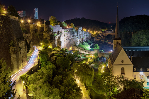 The city of Luxembourg at night.