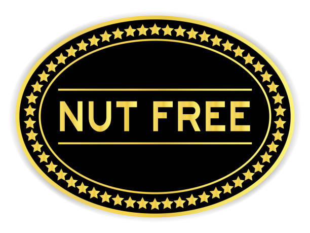 ilustrações de stock, clip art, desenhos animados e ícones de gold oval label sticker with word nut free on white background - peanut allergy nut warning sign