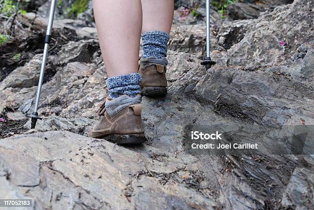 Hiking Poles And Boots Stock Photo - Download Image Now - Hiking, Sock, Activity
