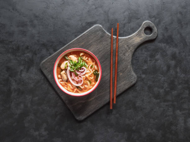 Delicious spicy seafood noodle soup.