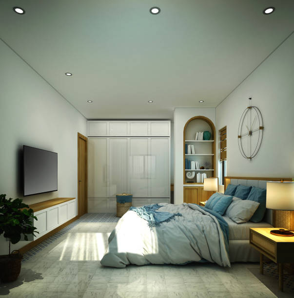 istock 3d render of modern hotel room 1170525882