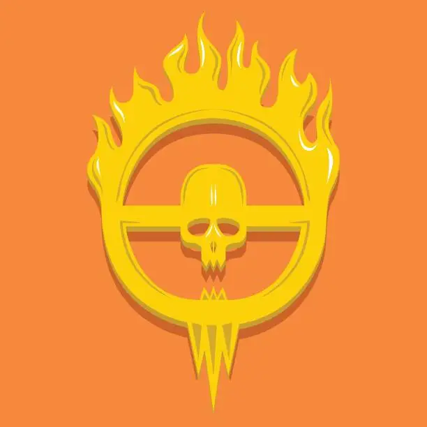 Vector illustration of Fiery skull emblem
