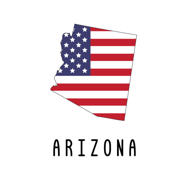 ilustraciones, imágenes clip art, dibujos animados e iconos de stock de mapa vectorial de arizona pintado en los colores bandera americana. - arizona map outline silhouette