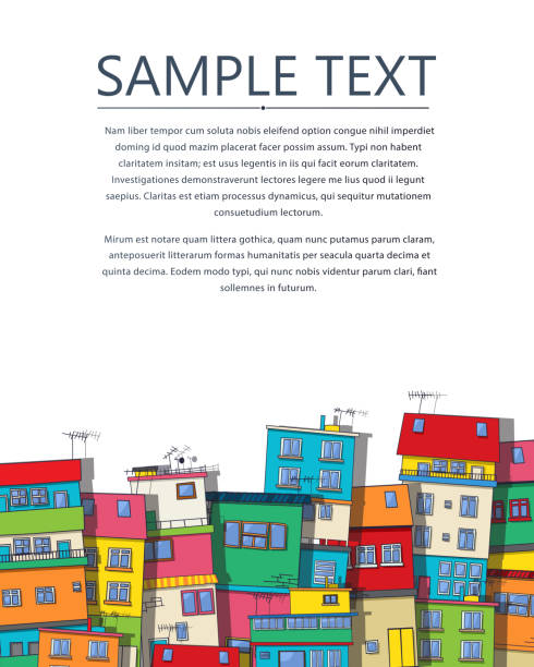Brazilian slum text card Brazilian favela,slum text card with colored houses and copy space for design favela stock illustrations