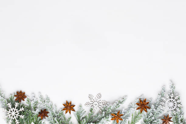 istock Christmas white Fir tree branches with stars decorations. 1170534071