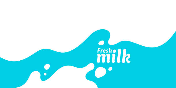 ilustrações, clipart, desenhos animados e ícones de o leite fresco do poster moderno com espirra em uma luz-fundo azul. ilustração do vetor - milk cream